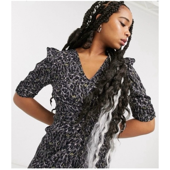 ALLSAINTS Josephine Waterleo Short Sleeve Ruched Leopard Print Mini Dress NEW - Picture 5 of 14